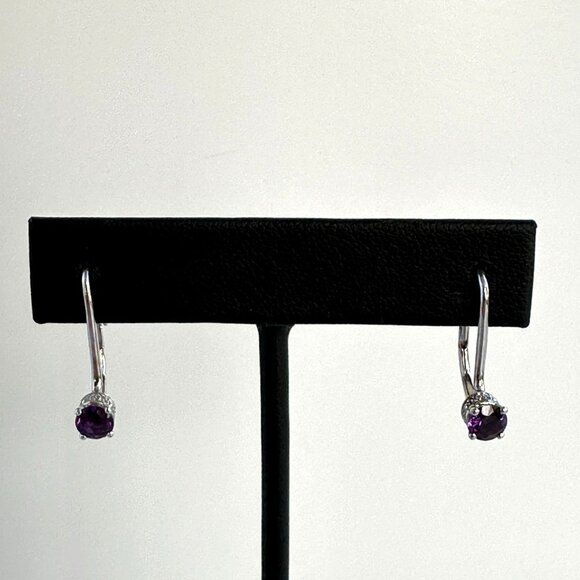 Sterling Silver Drop Earrings With Amethyst Stones For Pierced Ears 1" - Picture 11 of 11